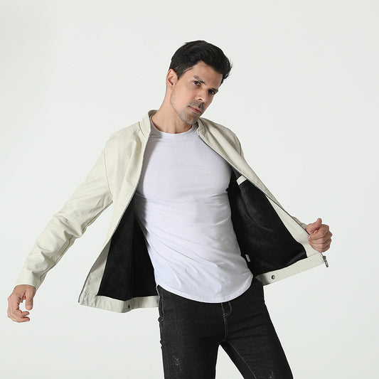 Men's stylish faux leather jacket with elastic collar Skorter