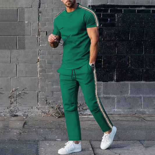 Men's sporty leisure set with high-quality material and fashionable stripes Skorter