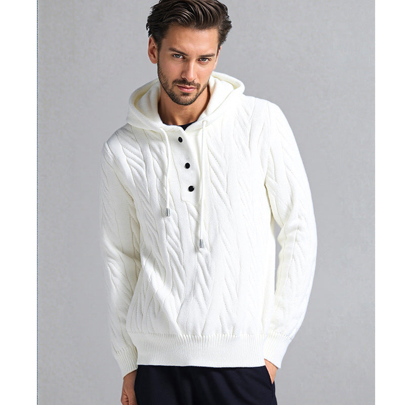 Men's chunky knit sweater with hood and modern cable pattern Skorter