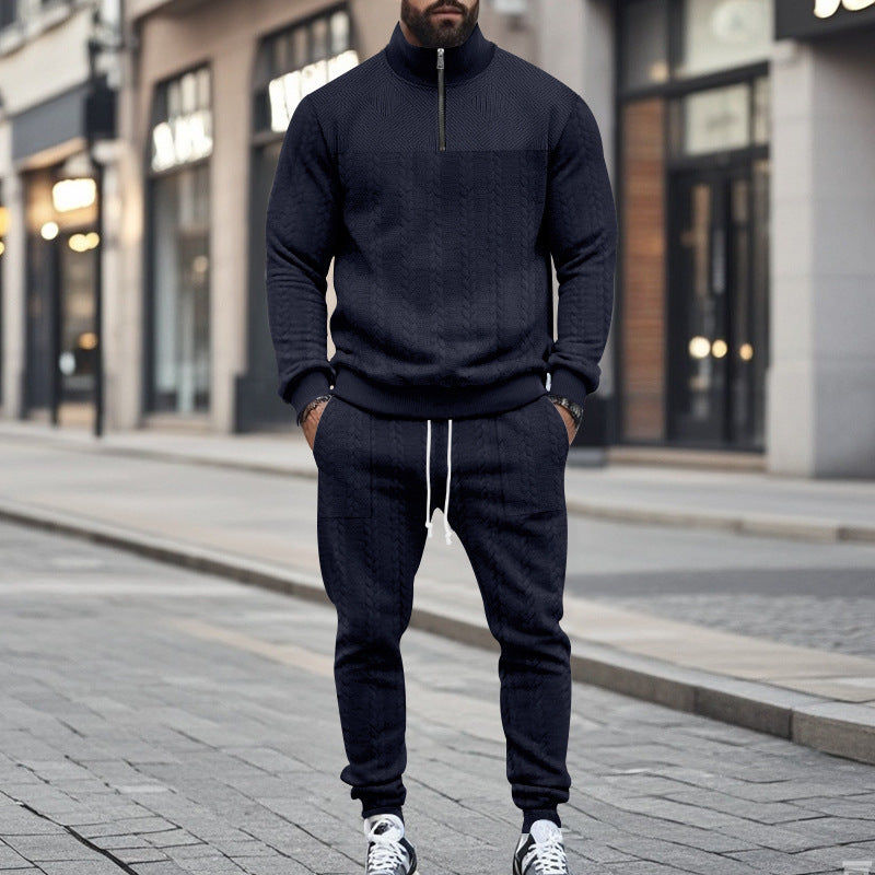 Men's sporty knit suit with stand-up collar and zipper Skorter