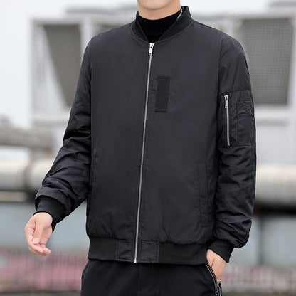 Men's Bomber Jacket with Side Zip Pockets and Elastic Cuffs Skorter