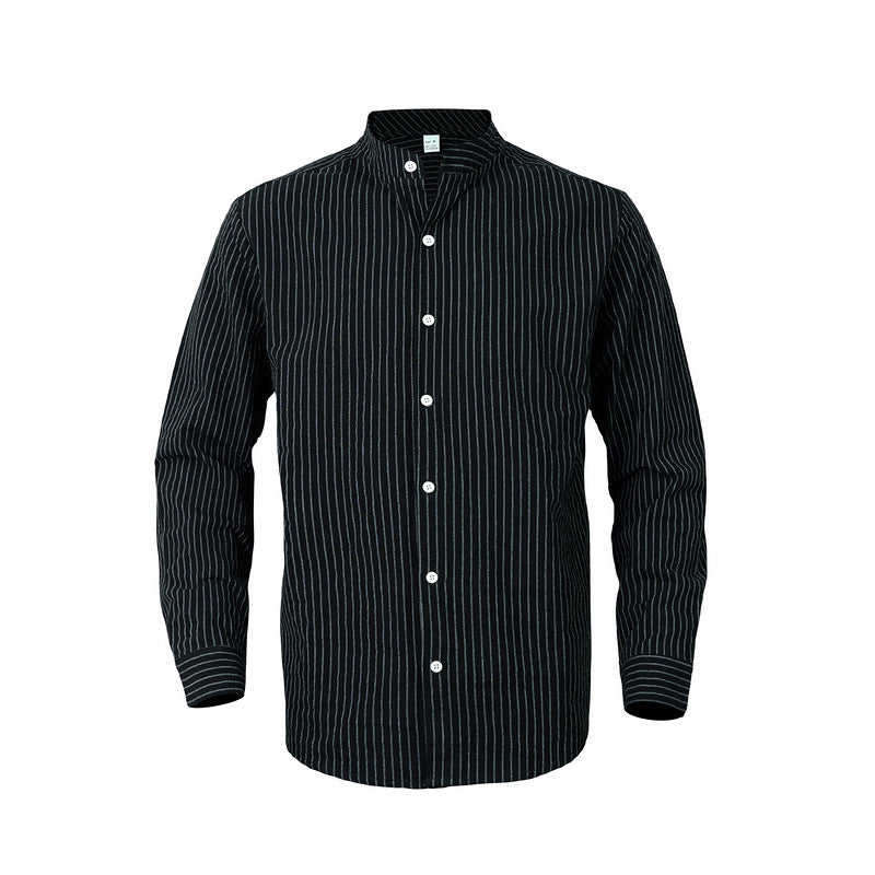 Men's shirt with fashionable striped pattern and modern stand-up collar Skorter