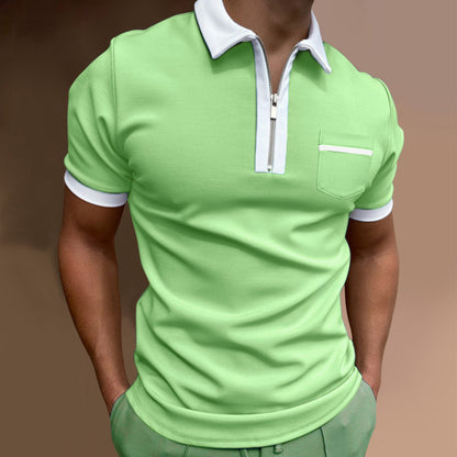 Men's sporty short-sleeve polo shirt with zipper and chest pocket Skorter