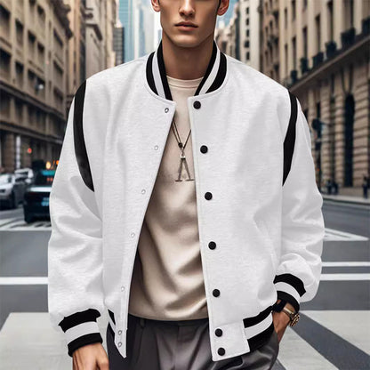 Men's sporty college jacket in retro style with contrast sleeves and snap button closure Skorter