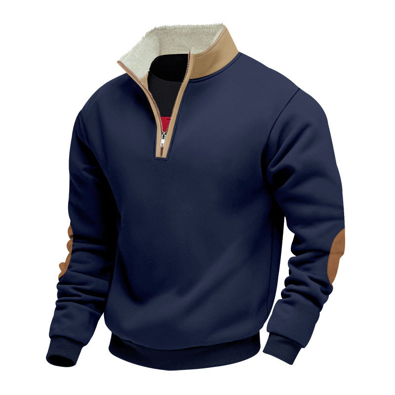 Men's stylish fleece pullover with half-zip and contrasting elbow patches Skorter