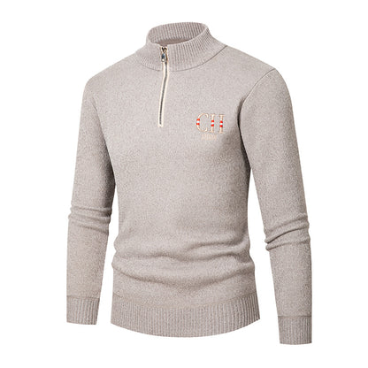 Men's stylish knit sweater with stand-up collar and zipper Skorter