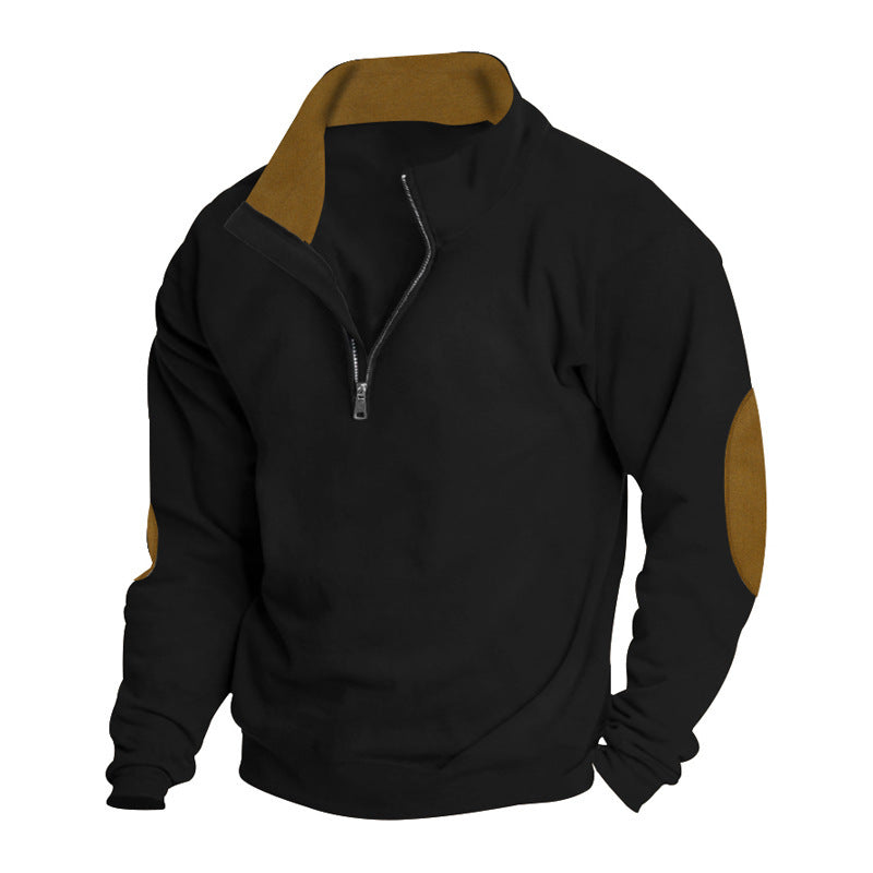 Men's sporty pullover with half-length zipper and modern elbow patches Skorter