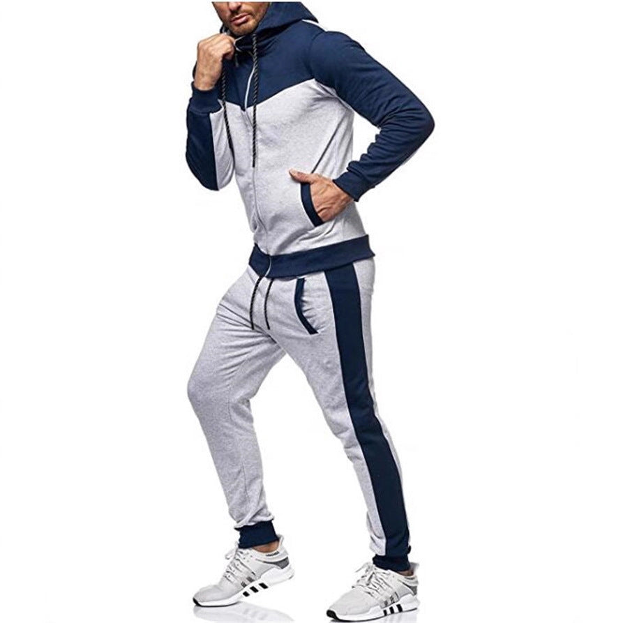 Men's sporty tracksuit set with hood and stylish contrast seams Skorter