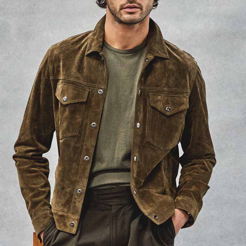 Men's suede jacket in a casual style with practical pockets Skorter