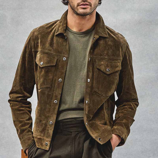 Men's suede jacket in a casual style with practical pockets Skorter