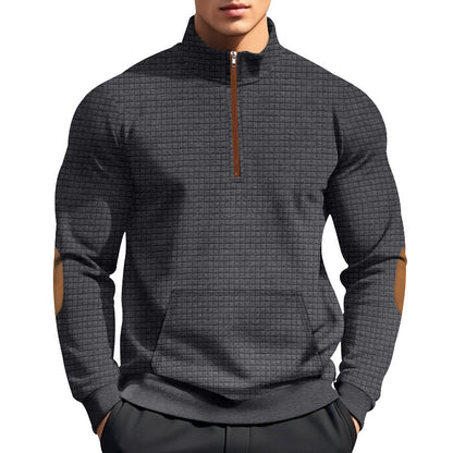 Men's sporty sweater with half zipper and structured surface Skorter