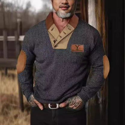 Men's stylish sweater with contrast collar and elbow patches Skorter