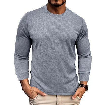 Men's Fashion Long Sleeve Shirt with Textured Ribbed Look Skorter