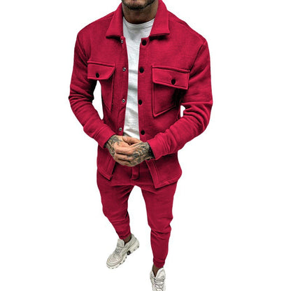 Men's stylish leisure suit set with button placket and practical pockets Skorter