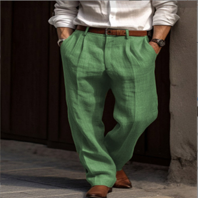 Men's elegant linen trousers with a slim fit and two practical side pockets Skorter
