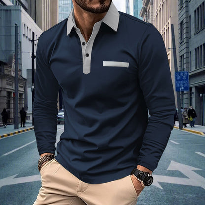 Men's Sporty Long Sleeve Shirt with Contrast Details Skorter