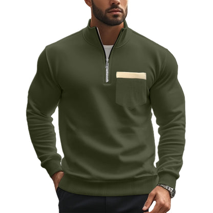 Men's sporty pullover with half zipper and contrast chest pocket Skorter
