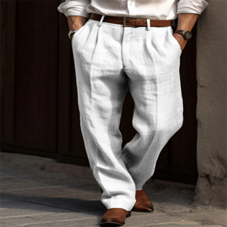 Men's elegant linen trousers with a slim fit and two practical side pockets Skorter