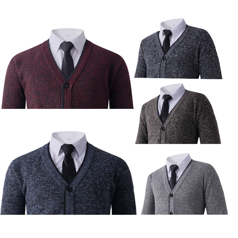 Herrkardigan med V-ringning och klassisk design i skorter