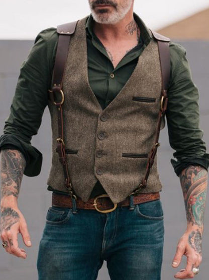 Men's stylish vintage leather vest Skorter