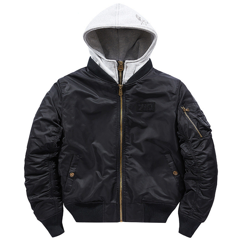 Men's Bomber Jacket with Removable Hood and Practical Pockets Skorter