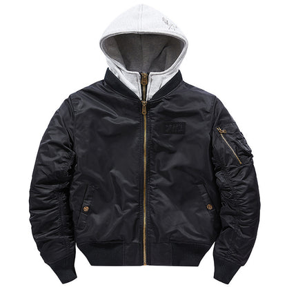 Men's Bomber Jacket with Removable Hood and Practical Pockets Skorter
