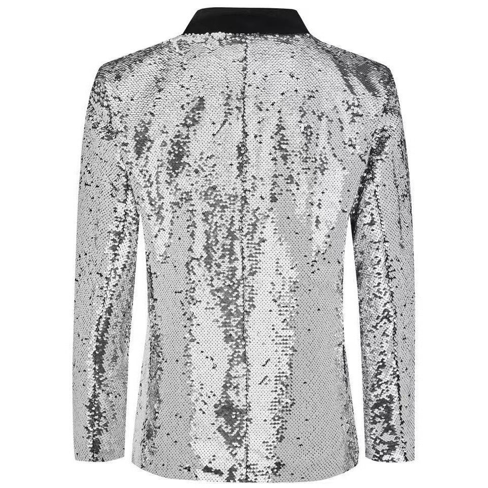 Men's tuxedo blazer with shiny sequins and elegant satin collar Skorter