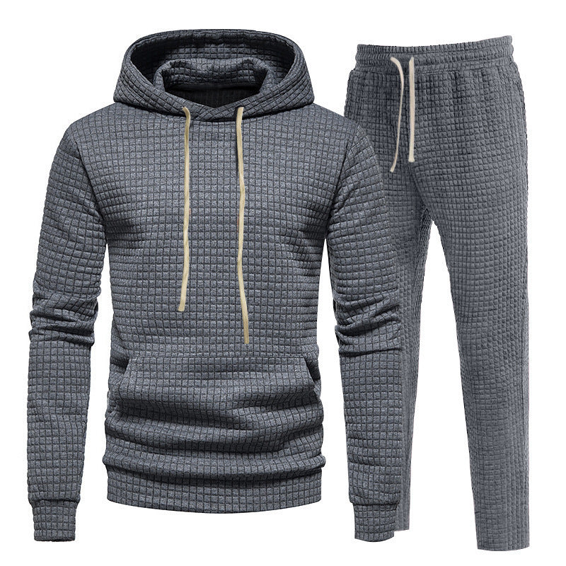 Men's Sporty Hoodie Set with Fashionable Textured Design and Elastic Cuffs Skorter