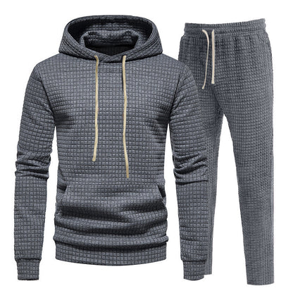 Men's Sporty Hoodie Set with Fashionable Textured Design and Elastic Cuffs Skorter