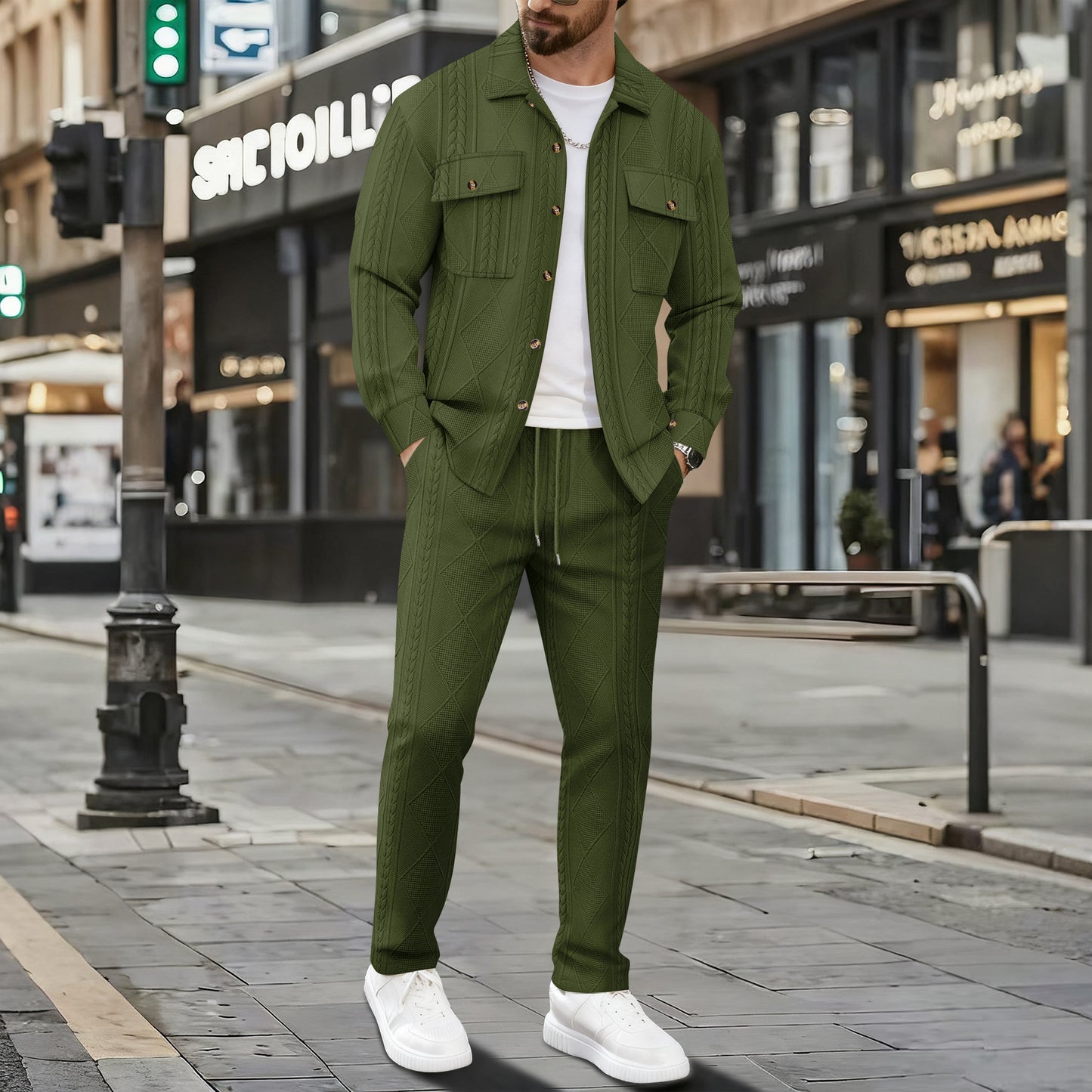 Men's stylish tracksuit with patterned top and elastic waistband Skorter