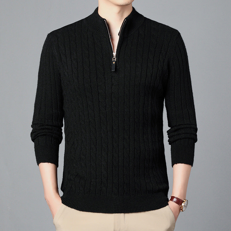 Men's High-Quality Knit Sweater with Modern Zipper and Detailed Texture Skorter