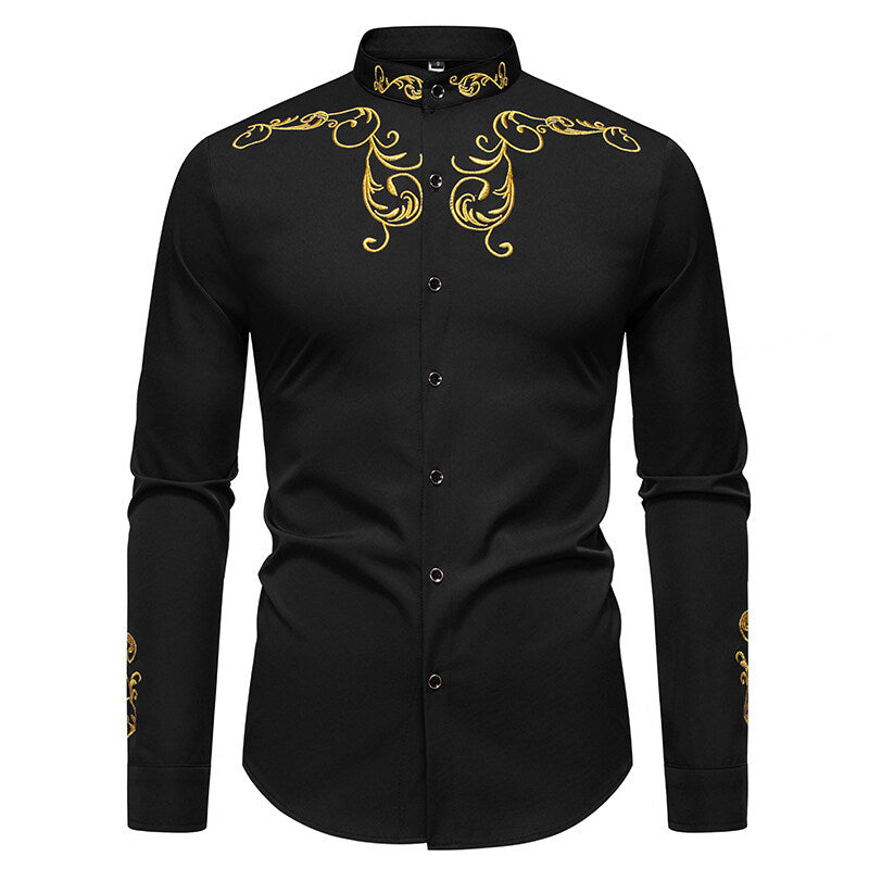 Men's Long Sleeve Shirt with Elegant Embroidery Design Skorter