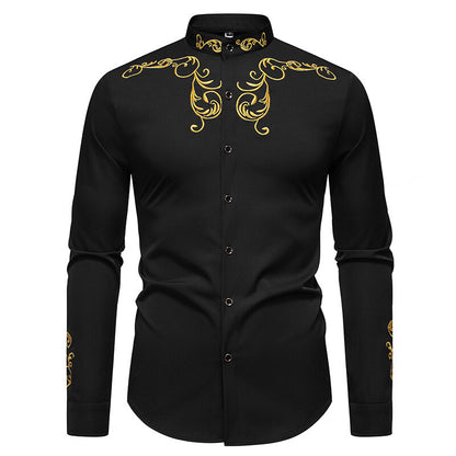 Men's Long Sleeve Shirt with Elegant Embroidery Design Skorter