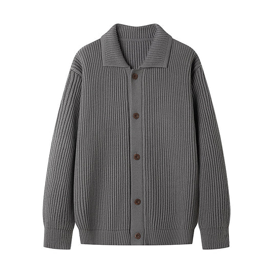 Men's Cardigan with Comfortable Button Placket and Modern Rib Design Skorter