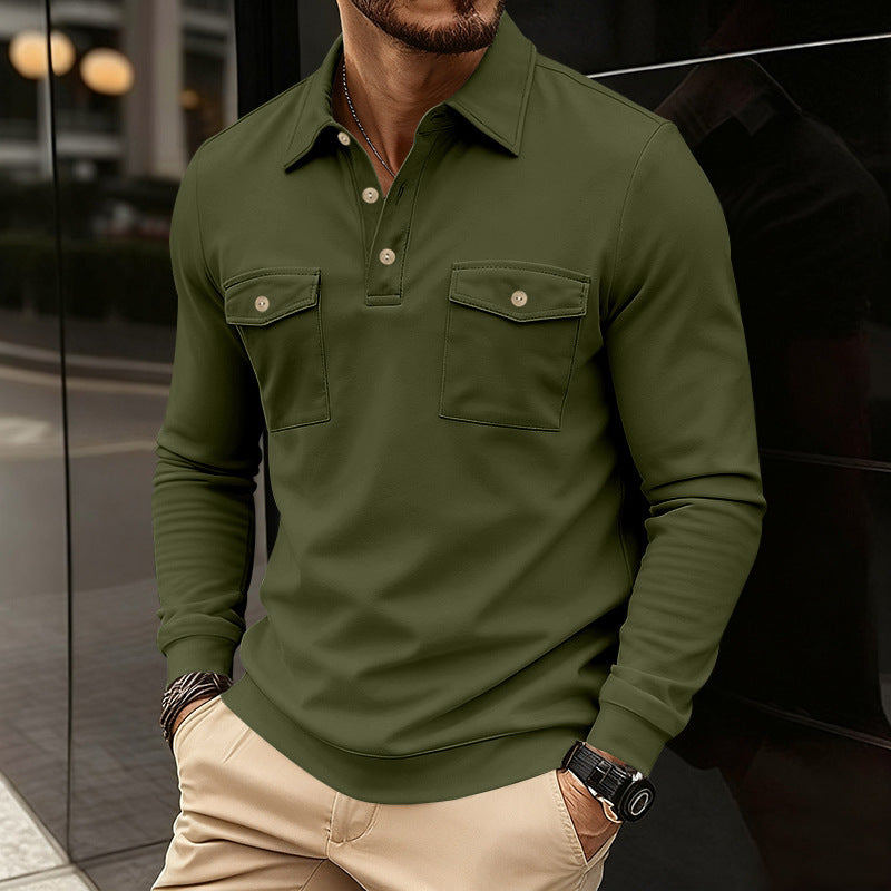 Men's stylish long-sleeve shirt with practical chest pockets and modern Henley neckline Skorter
