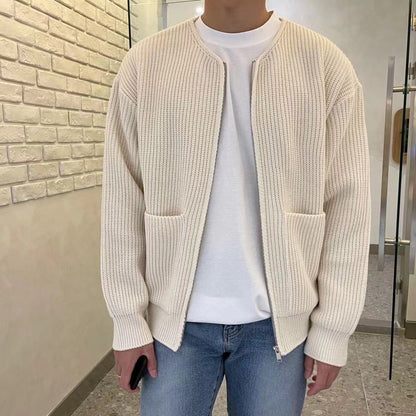 Men's chunky knit jacket with voluminous sleeves and stand-up collar Skorter