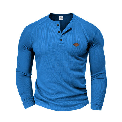 Men's Long Sleeve Shirt with Textured Fabric and Fashionable Button Details Skorter