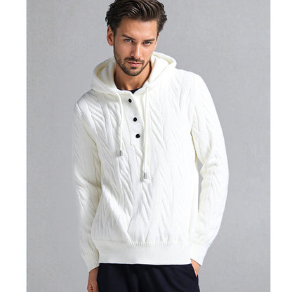 Men's stylish knit sweater with hood and button details Skorter