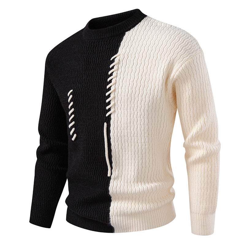 Men's chunky knit sweater with asymmetric pattern and decorative detail Skorter