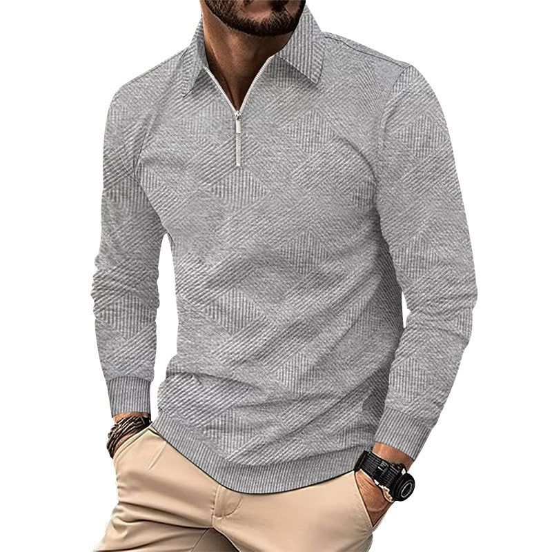 Men's stylish stand-up collar sweater with textured fabric and zipper Skorter