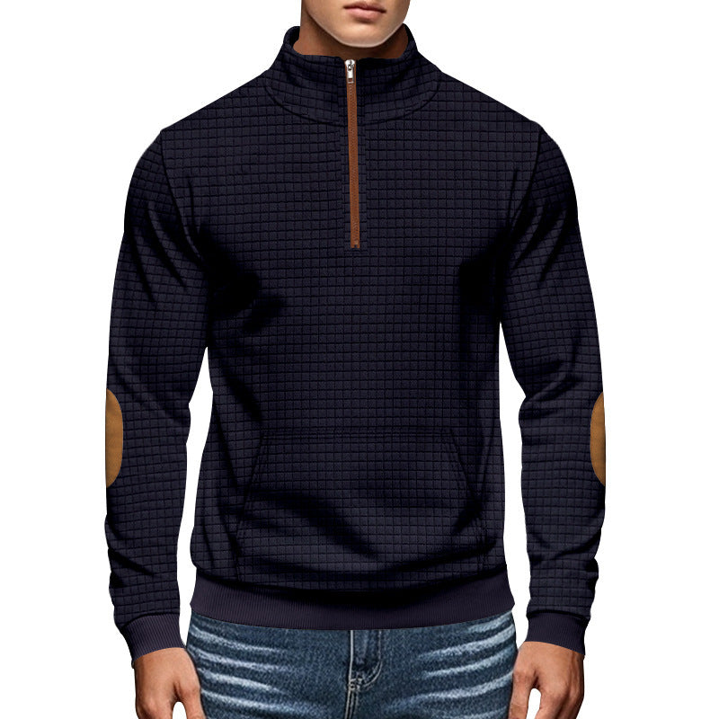 Men's sporty sweater with half zipper and structured surface Skorter