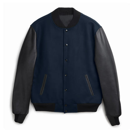 Men's stylish college jacket with leather sleeves Skorter
