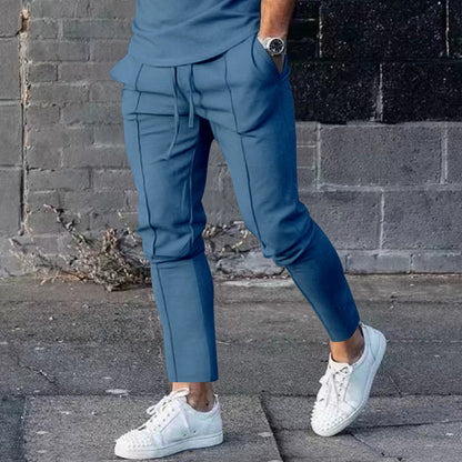 Men's Sporty Casual Pants with Side Pockets and Elastic Waistband Skorter