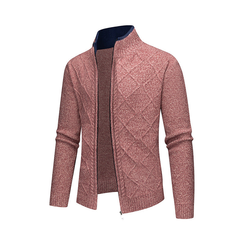 Men's Cardigan with Modern Cable Pattern and Zipper Skorter