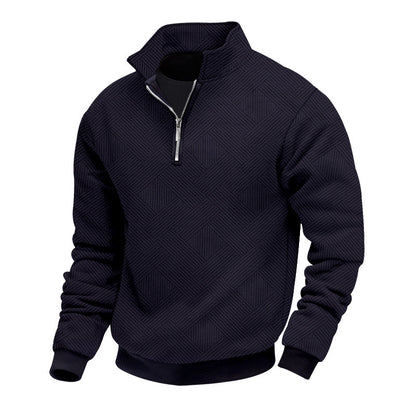 Men's stylish stand-up collar sweater with textured fabric and zipper Skorter