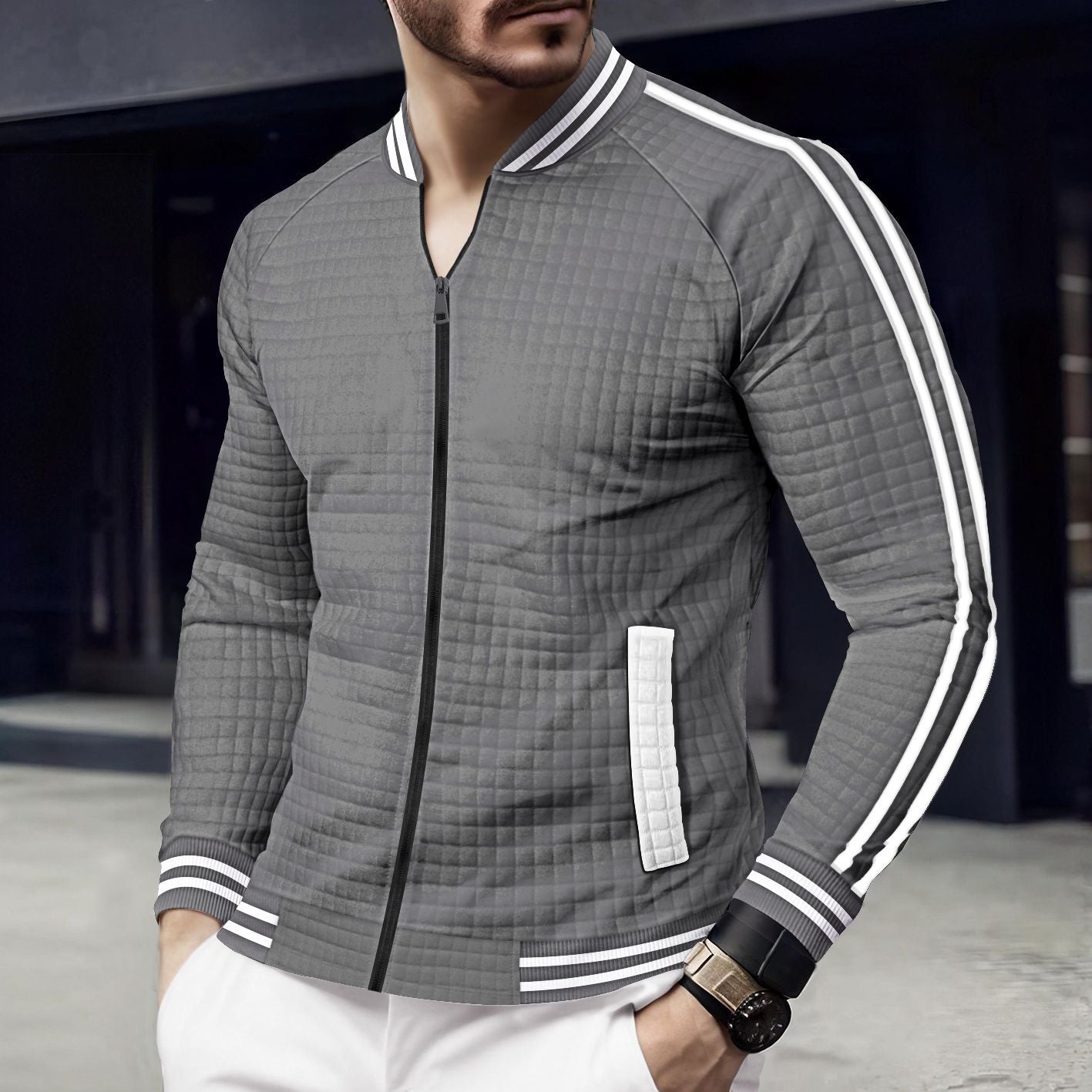 Men's sporty quilted jacket with modern cut and practical zip pockets Skorter