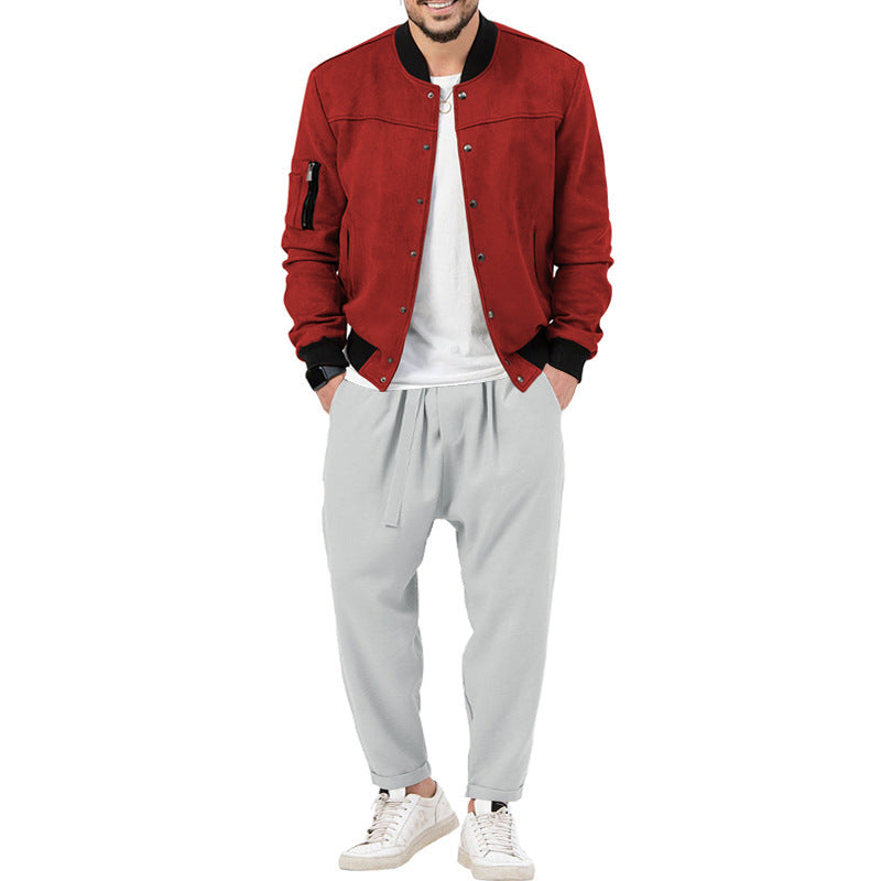 Men's fashion bomber jacket made of soft suede with practical pockets Skorter