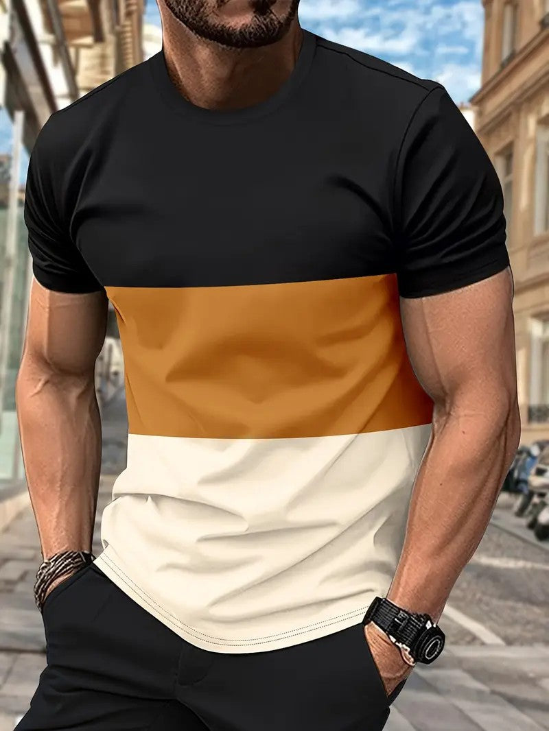 Men's T-shirt with modern color block design and round neckline Skorter