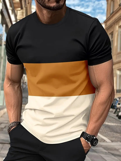 Men's T-shirt with modern color block design and round neckline Skorter