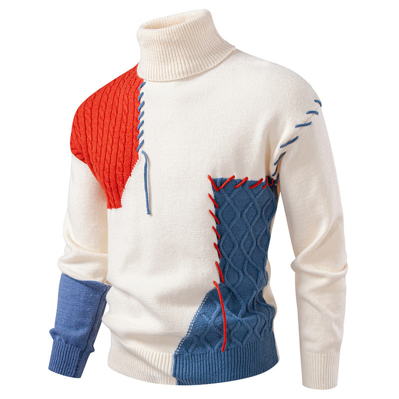 Men's turtleneck sweater with geometric cable pattern and contrasting accents Skorter